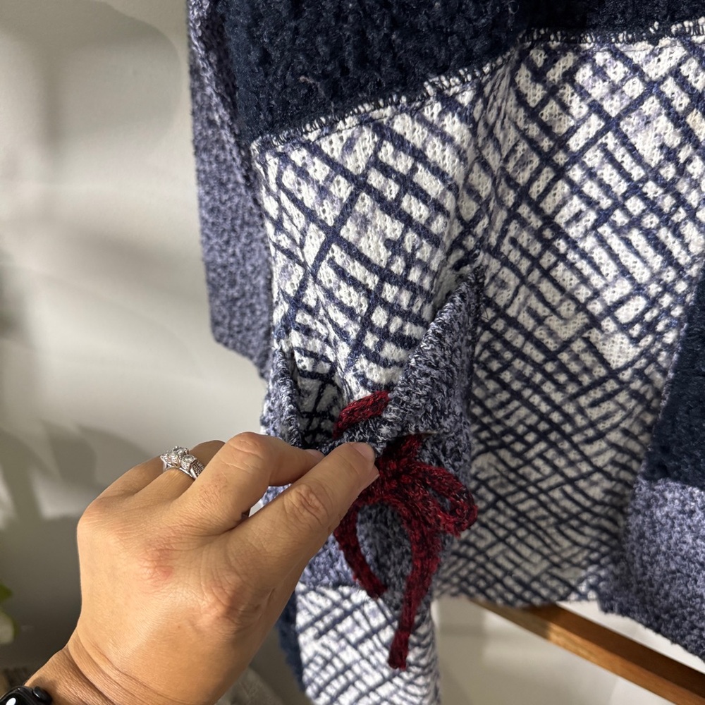 Multiples Large Blue White Patchwork Knit Cardiga… - image 3